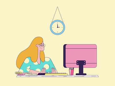 Working... adobe illustrator animation behance branding character character animation character design character illustration design dribbble flat character girl character girl working illustrator procreate vector vector animation vector girl character work illustration working