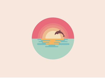 Beautiful Sunset Dolphin Scene artwork design dolphin flat illustration simple sunset