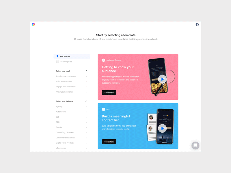 Template Store button typography easy cards design columns category loading blue app grid minimal list animation ux ui