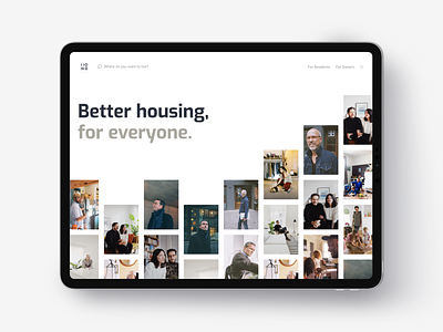 About about about me apartment emotion header hero housing landing page living minimal people resident simple story ui website