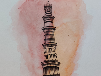 Qutub Minar- Architectural Doodling architecture doodling lettering micro pen watercolor