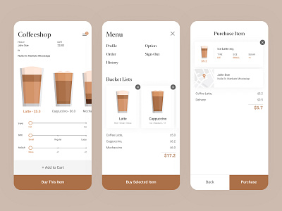 Coffeeshop App (Visual) app design beverage branding coffee design ecommerce ecommerce design figma mobile mobile app mobile app design mobile design mobile ui ui ui design ux ux design visual design