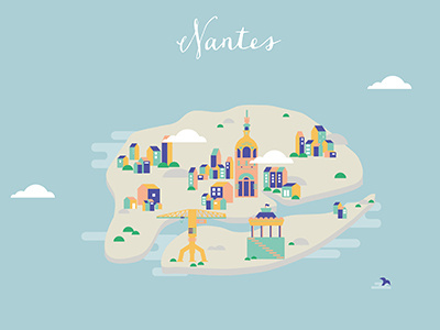 Island flat design graphism identity illustration island map nantes vecto