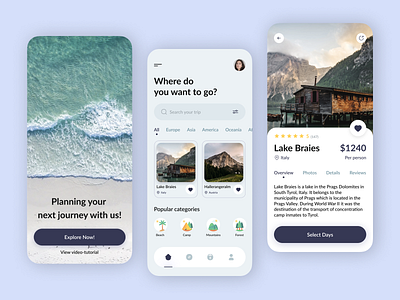 Travel App Design adventure app app design application booking clean design explore journey minimal mobile mobile app product design tour tourism travel travel app traveling ui ux