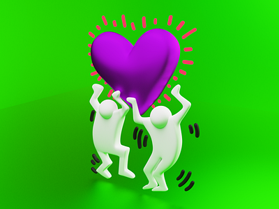 Keith Haring - Men Holding Heart 3D