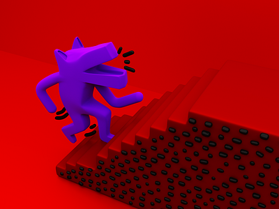 Keith Haring - Dog Walking Up Stairs 3D 3d b3d blender blender3d climbing cycles dog keith keith haring render stairs