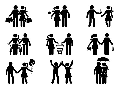 Stick figure couple spending time together character couple dating design figure flat gift happy icon illustration love lovers man people pictogram romantic stick stick figure stickman vector