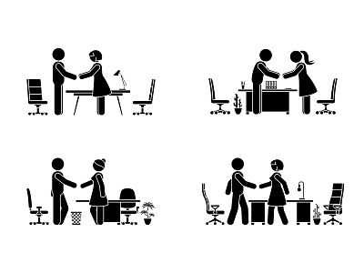 Office worker stick figures shake hands