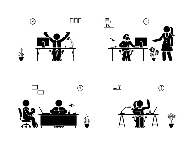 Stick figure business people at the office business character computer design employee figure flat icon illustration man office people person pictogram stick stick figure stickman team vector work
