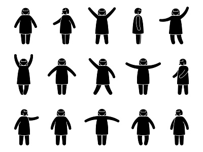 Overweight stick figure woman icons
