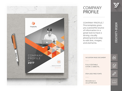 The Company Profile brochure brochure design bundle business clean company company brochure corporate creative design elegant identity indesign infographics informational light minimal minimalist modern orange