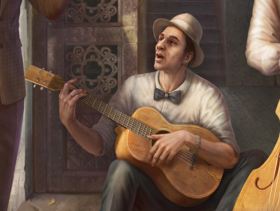 detail 2/4 character digital illustration digital painting figure illustration male character musician painting portrait realism