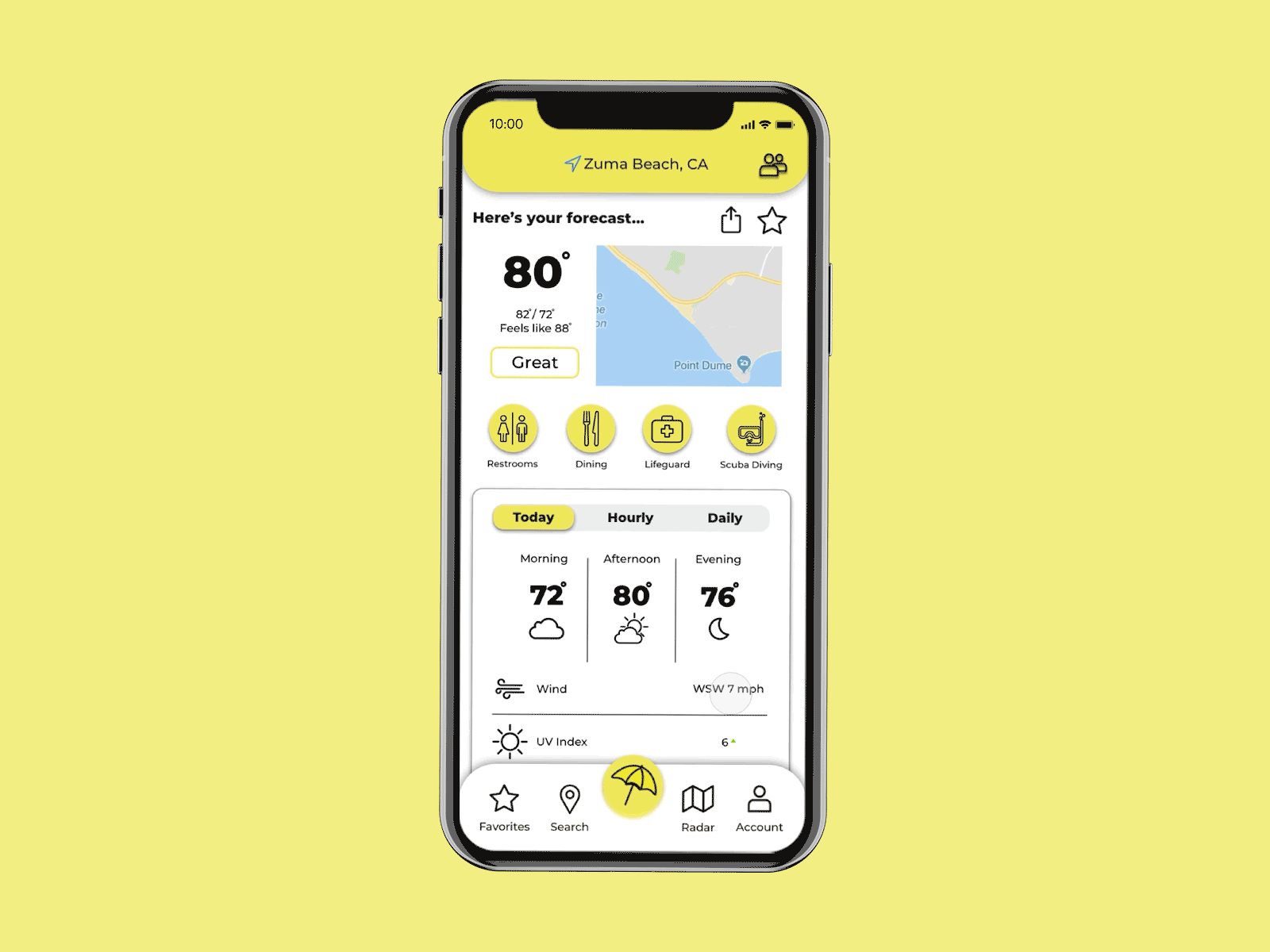 Sundayz Home and Radar animation app beach location branding gif homepage illustration mockup design uidesign uxdesign weather app