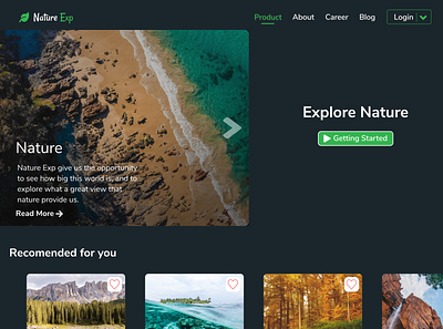 Nature Exp Web Version 2 darkmode design ui uiux uiuxdesign ux webdesign webdesigns