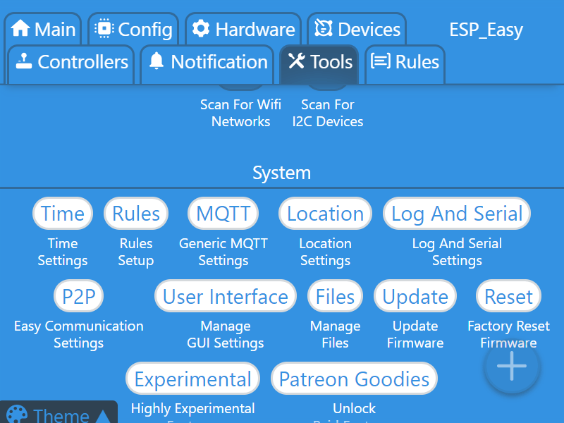 Upload file to ESP8266, then delete action button background css variables design esp easy grovkillen live update material