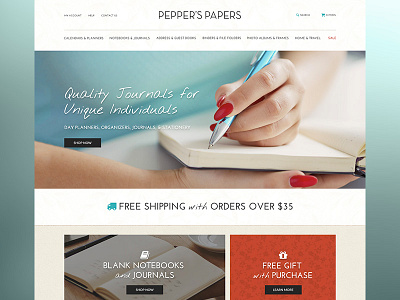 Pepper's Papers Landing Page design ecommerce hero image journals landing online product shop slider store web