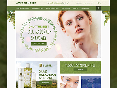 Amy's Skin Care beauty botanical ecommerce facebook gift natural organic promotions skincare store volusion womens