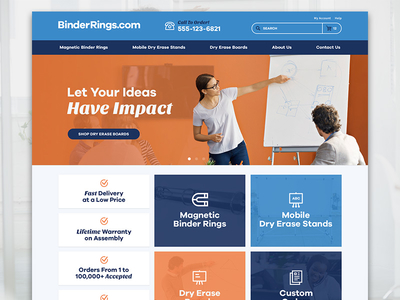 Binder Rings blue bright ecommerce grid icons orange responsive script slideshow store volusion web