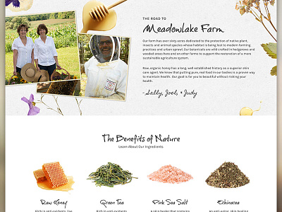 Meadowlake Farm Benefits ecommerce family hand handwritten honey natural organic skincare texture volusion