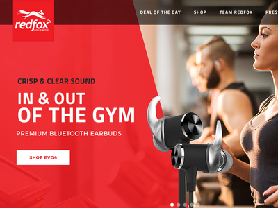 Redfox Bluetooth Earbuds Slide advertising angle audio carousel design electronics gym homepage landing music slide slideshow