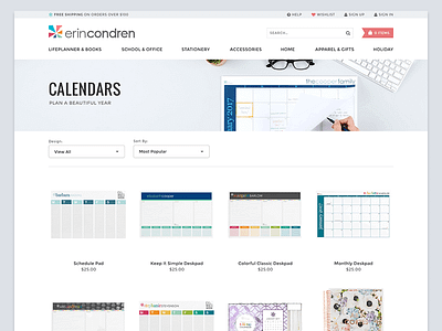 Calendars Category Page bootstrap category condren erin filters grid header input stationery