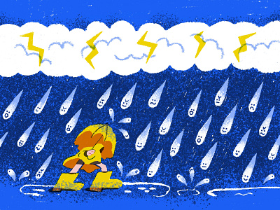Emotional Rain art editorial illustration emojis emotional emotions illustration lightning rain raincoat umbrella weather