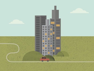 Cityscape buildings car city clouds illustration minimal texture