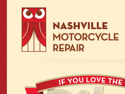 Nashville Motorcycle Repair: Logo on site header bike motorcycles owl red repair tan zig zag