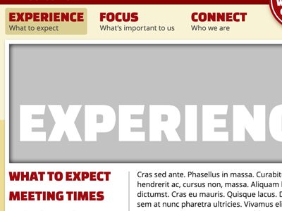 "Experience" - church website subpage work-in-progress