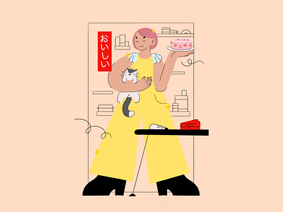 Kero Kero Cakes / Postcard cakes cakeshop cat characters color illustration illustration art illustration design illustrator line pastries procreate yellow