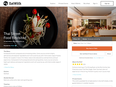 Offer Page Redesign design dinner eat event food offer peer to peer social dining ticket ui