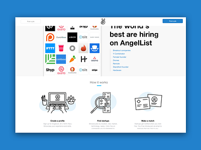 Angellist Landing Page v2 angellist find a job illustration jobs landing landing page startups ui