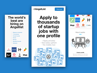 Angellist Landing Pages Mobile angellist find a job illustration jobs landing landing page mobile startups ui