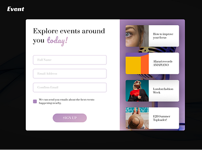 Explore Event Sign Up animation branding concept design designconcept designer ui