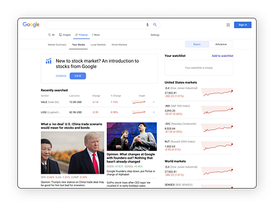 Google stocks page concept