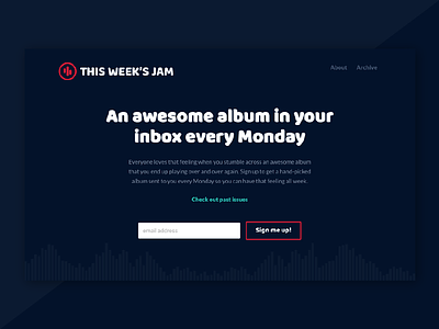 This Week's Jam clean landing page minimal music newsletter ui web website