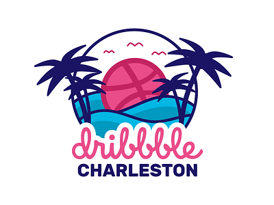 Charleston Dribbble badge charleston dribbble palm trees paradise playoff rebound water