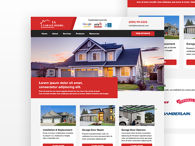 1A Garage Doors - Homepage design mobile modern red responsive services ui ux web website