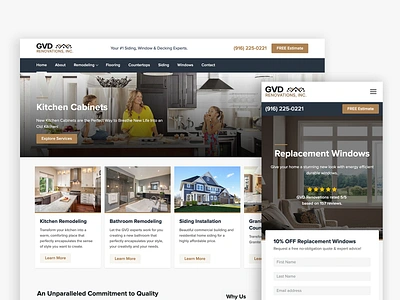 GVD Renovations Website adobe xd blue brown clean contractor desktop gatsby home improvement mobile modern proxima nova responsive ui ux website