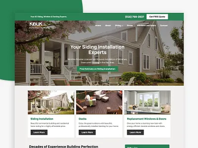 kibukconstruction.com - Home Remodeling Contractor clean contractor design desktop green grey home improvement mobile modern remodeling remodeling contractor responsive services siding ui ux website