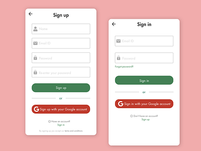 sign in and sign up page