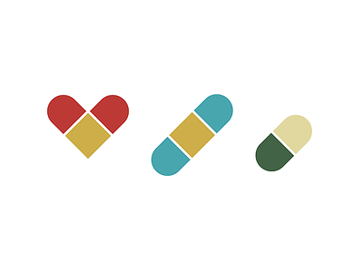 Heart Medica – Brand Icons band-aid blue brand gold green heart icons medical pill red