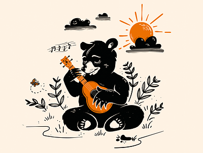 Bear playing ukulele digital art digital illustration drawing illustration illustrator vector