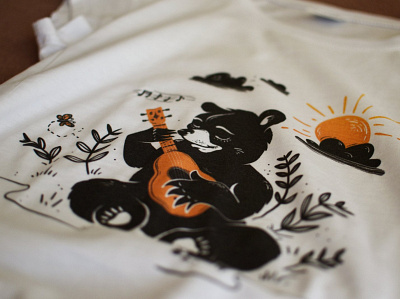 bear playing ukulele branding design illustration t shirt design