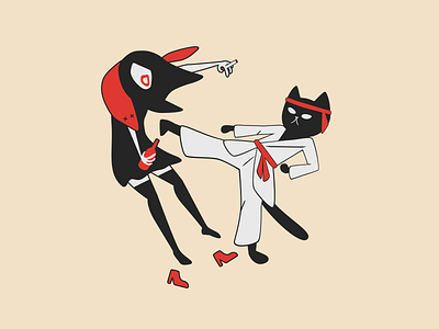 Karate saves animals animals benya black white cat design figma girl illustration inspiration red red and black save skins vector