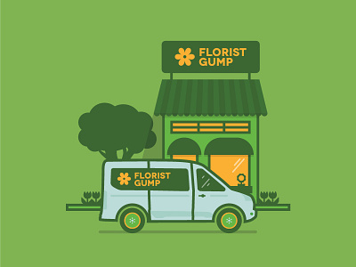 Florist Gump // Ford Transit delivery florist flowers ford green illustration shop shoppe transit tree truck van