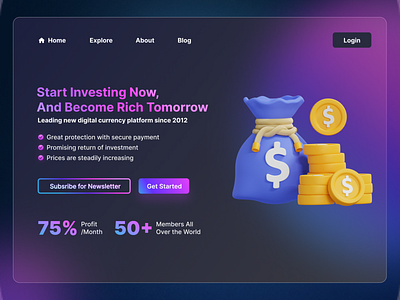 Investment Landing Page app clean finance glassmorphism invest minimalist money ui ux web