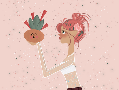 Plant Girl cute illustration kawaii pastel pink pink hair pinkhair plant
