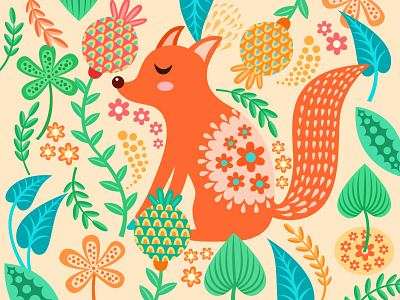 fox🦊 adornment picture animal design forest fox illustration plant