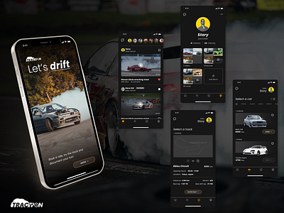 Traction - Drift Racing App app design branding concept design design inspiration digital design drift racing graphic design interface design logo ui design ui ux design user interface